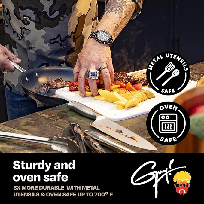Guy Fieri's Flavortown Laser Titanium 8-Quart Stock Pot with Lid - Non-stick Cookware Without PFAS PTFE or PFOA 3x More Durable Dishwasher Safe Oven Safe