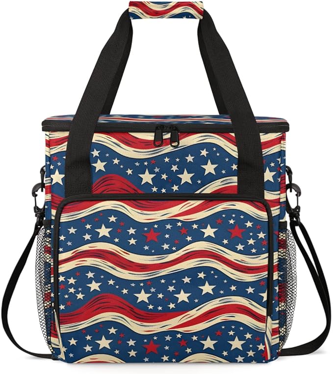 4th of JulyStripes Stars Coffee Maker Carrying Bag Travel Storage Bag Compatible with K-Mini or K-Mini Plus Single Serve Coffee Brewer Carrying Case with Multiple Pockets &amp Shoulder Strap