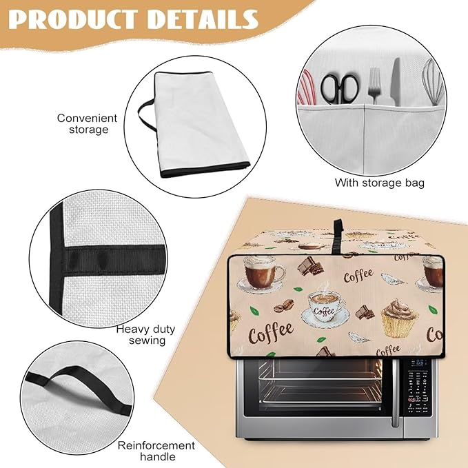 Rectangular Toaster Oven Cover Stain Resistant Washable Appliance Cover with Side Pockets Neat Storage and Protection for Kitchen Appliances Coffee Leaves