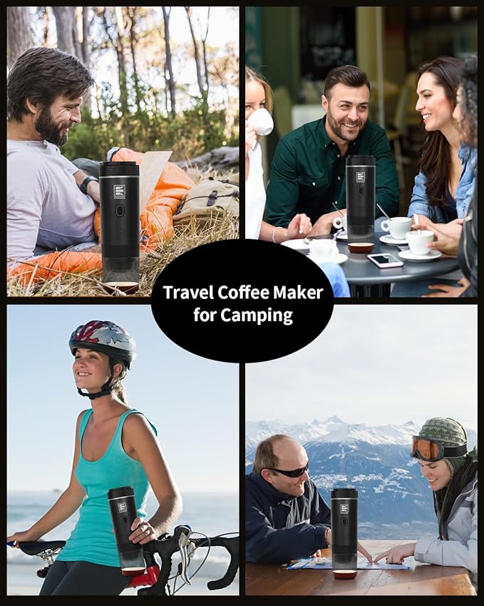 Portable Electric Espresso Machine Car Coffee Maker for Travel Camping Battery Powered Coffee Brewer Compatible with Ground Coffee &amp NS Capsules Black
