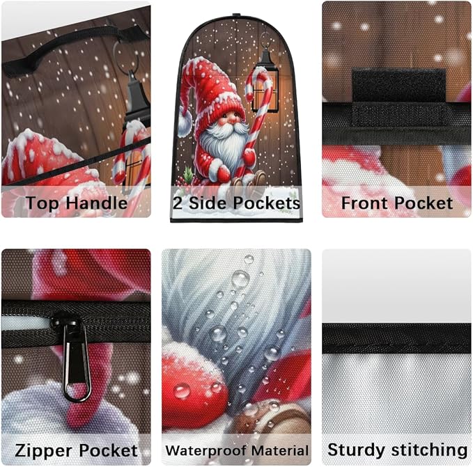 Kitchen Aid Mixer Cover Christmas Dwarf Hat Snowflakes Stand Mixer Cover Compatible with 6-8 Quarts Stand Mixers Dust Covers with Zipper Pocket Foldable Washable Kitchen Aid Organizer Bag