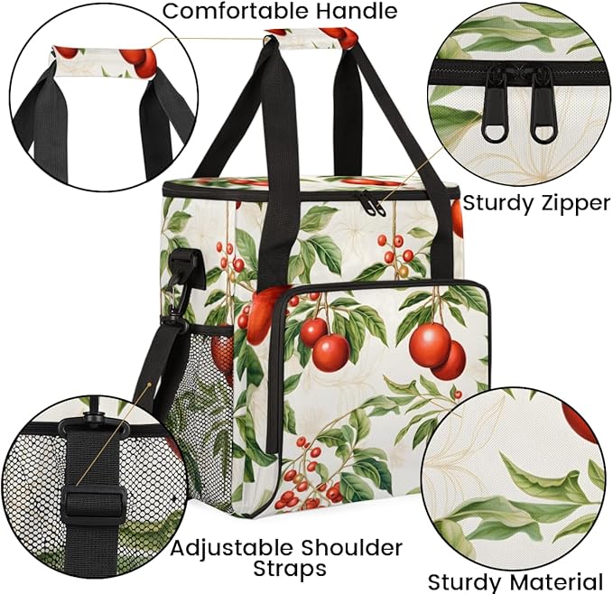 Christmas Flowers Coffee Maker Carrying Bag Graffiti Flowers Travel Storage Bag Compatible with K-Mini or K-Mini Plus Single Serve Coffee Brewer Carrying Case with Multiple Pockets &amp Shoulder St