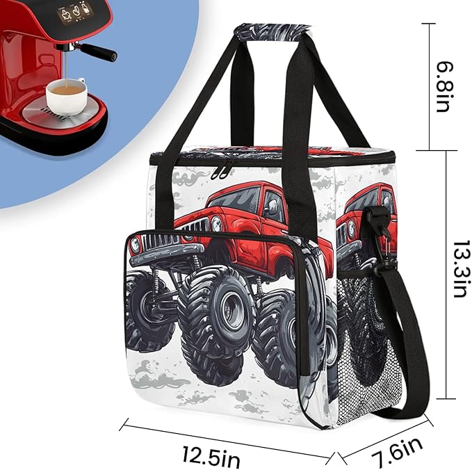 Monster Truck Coffee Maker Travel Bag Cartoon Car Insulated Grocery Bag Travel Picnic Leakproof Cooler Bags With Shoulder Strap