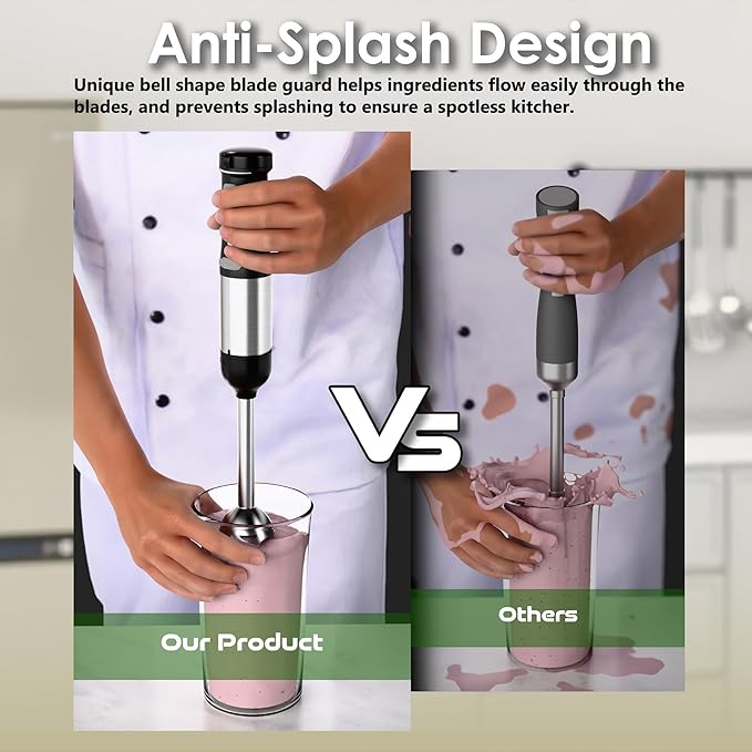 Cordless Immersion Hand Blender 5-in-1 Variable Speed blender handheldRechargeable with 2000mAh Battery BPA-Free &amp Dishwasher-Safe Accessories:700ml BeakerChopperWhisk &amp Milk FrotherBlac