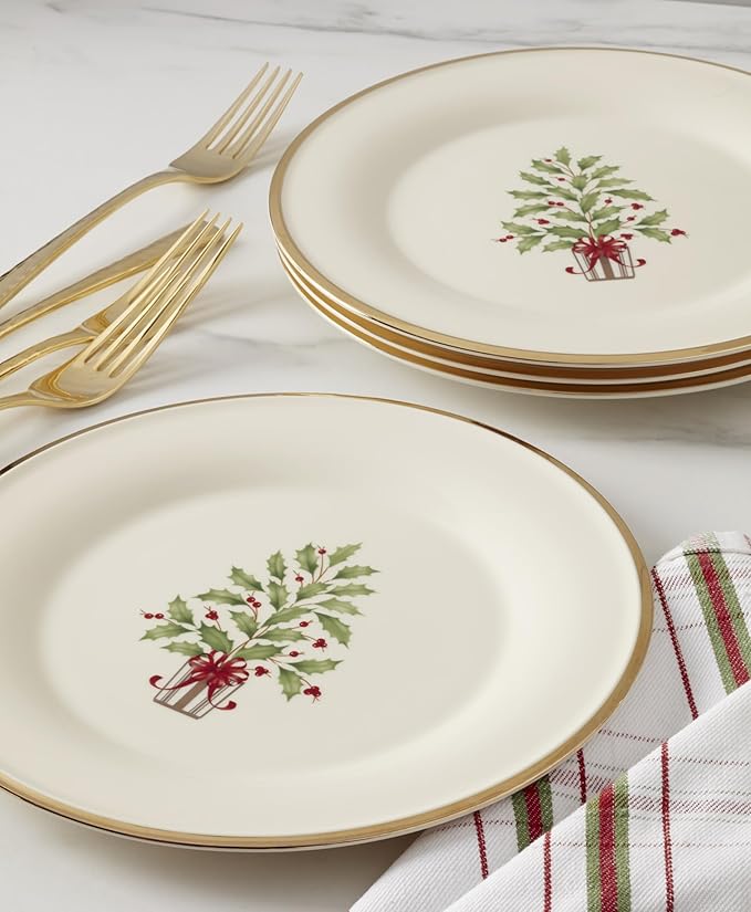 Lenox 897744 Holiday Tree Accent Plates Service For 4 Christmas Dishes Dinnerware Set
