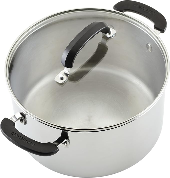 Farberware Brilliance Stainless Steel Cookware Pots and Pans Set with Kitchen Cooking Tools and Glass Lids 10 Piece Dishwasher Safe and Induction Ready Stainless Steel