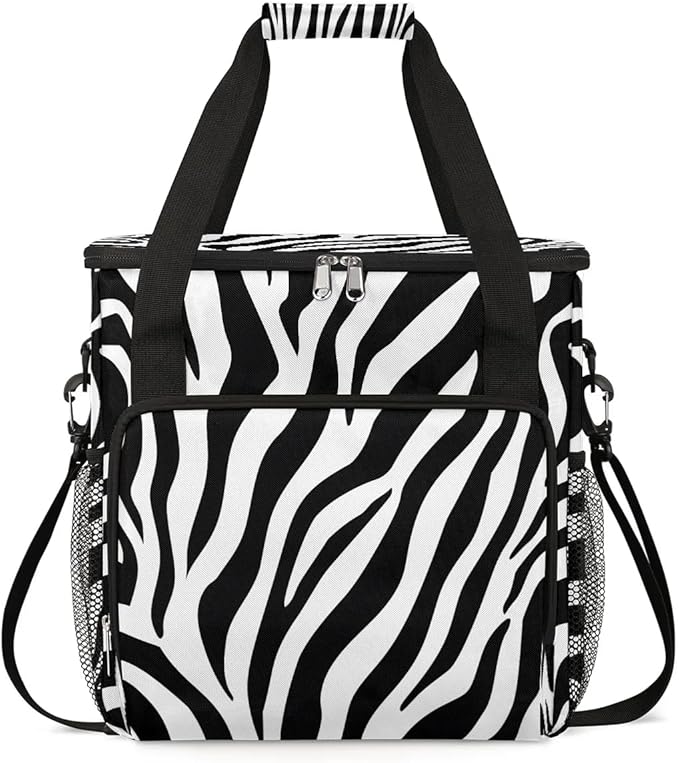 Zebra Striped Coffee Maker Carrying Bag Compatible with K-Mini or K-Mini Plus Portable Single Cup Coffee Maker Case with Pockets for K Cup Pods