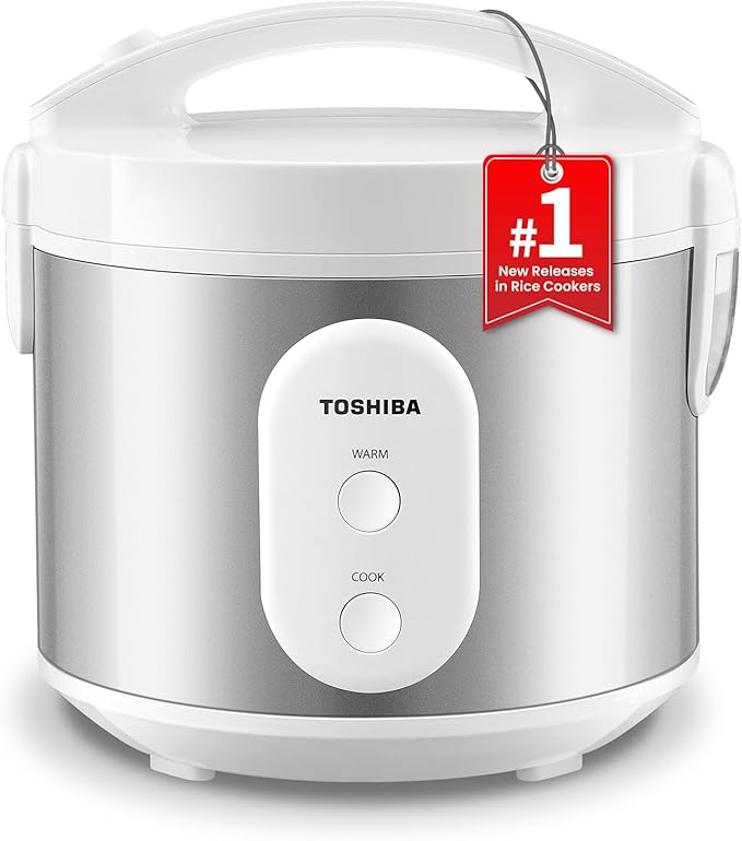 TOSHIBA Rice Cooker &amp Steamer Simple 5.5 Cup(Uncooked) with Steaming Basket Removable Non-Stick Inner Pot &amp Inner Lid for Soups Stews Grains&ampOatmeal One Touch&ampKeep Warm Function