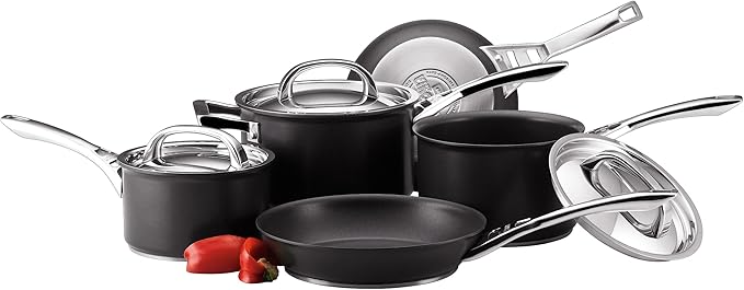Circulon Infinite Induction Hob Pan Set of 5 - Non Stick Pots and Pans Sets with Stainless Steel Lids &amp Handles Premium Dishwasher Safe Cookware Black