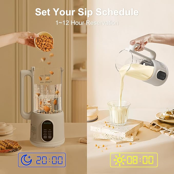 8 in 1 Automatic Nut Milk Maker 41oz Homemade Soybean Milk Almond Milk Oat Milk and Juice Electric Bean and Nut Milk Machine with Appointment Timer Keep Warm and Self-cleaning Function Beige