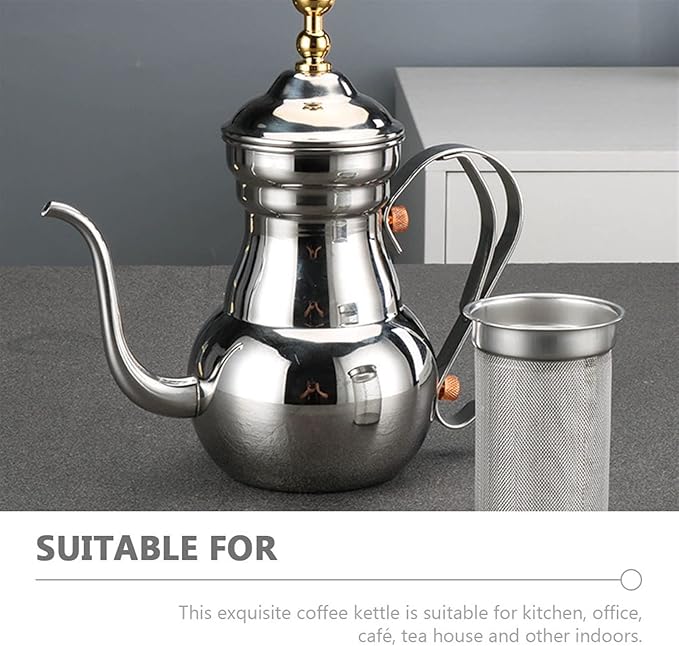 Coffeemaker Pots Kettle Coffee Tea Pot Turkish Pour Copperoverstove Gooseneck Maker Stovetop Steel Stainless Kitchen Teapot Set Camping(Silver)