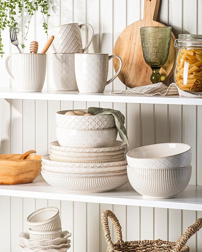 Getstar 12-Piece Dinnerware Sets Plates and Bowls Sets (9.2” Dish + 7.6” Dish + 6” Bowl) for 4 Microwave and Dishwasher Safe Ceramic Dinnerware Sets