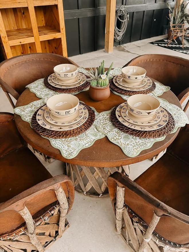 Black Forest Decor Cattle Branded Dinnerware Set - Rustic 16-Piece Stoneware for Ranch &amp Western Dining