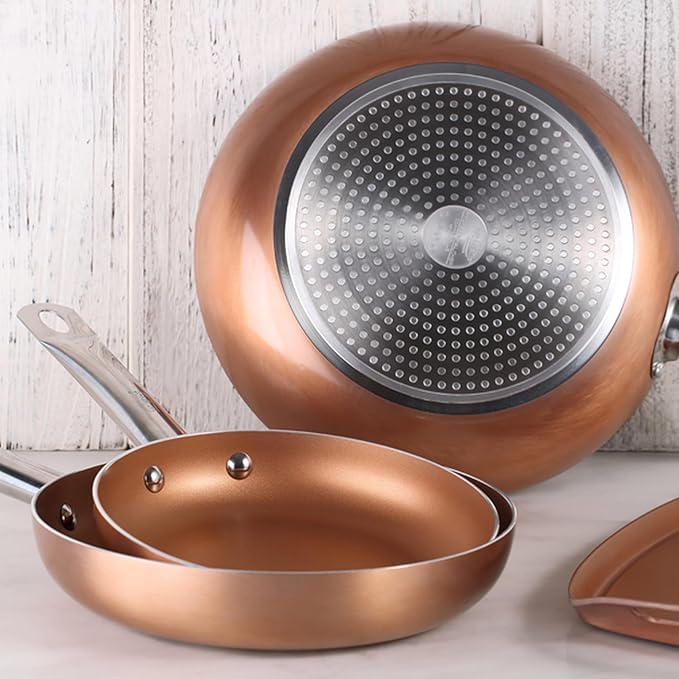 SAN IGNACIO Cassel 12-Piece Stainless Steel Cookware Set with Pan Set (20/24/28 cm) Professional Chef Copper Plus in Pressed Aluminium
