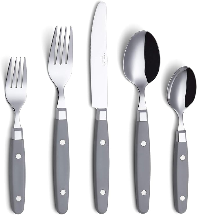 ANNOVA Silverware Set Retro/Rivet Colorful Stainless Steel Tableware Kitchen Flatware Set Utensils Includes Dinner Knives Forks Spoons Salad Forks &amp Dessert Spoons (Gray 20 Pieces)