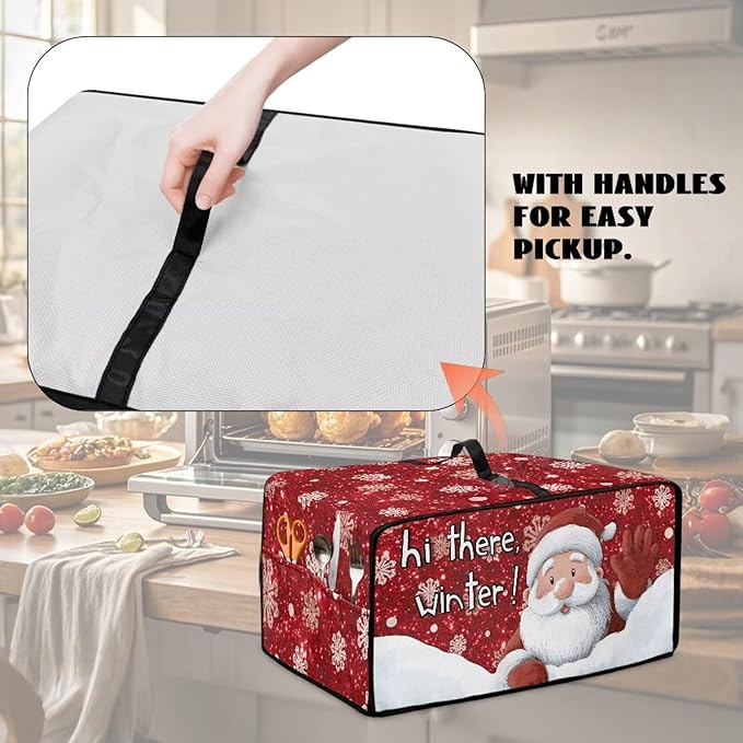 Doojoayie 4 Slice Toaster Cover Christmas Santa Kitchen Appliance Covers Universal Fit Toaster Oven Cover with Top Handle Belt Easy to Storange Red Christmas Home Decorations