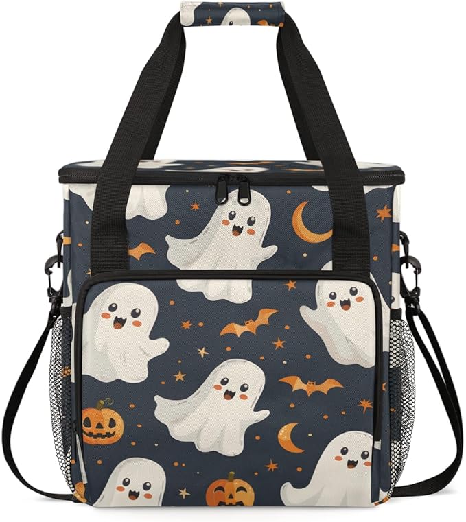 Modern Spooky Ghosts Coffee Maker Carrying Bag Portable Travel Storage Tote Bag Compatible with K-Mini or K-Mini Plus Single Serve Coffee Brewer Carrying Case with Multiple Pockets &amp Shoulder St