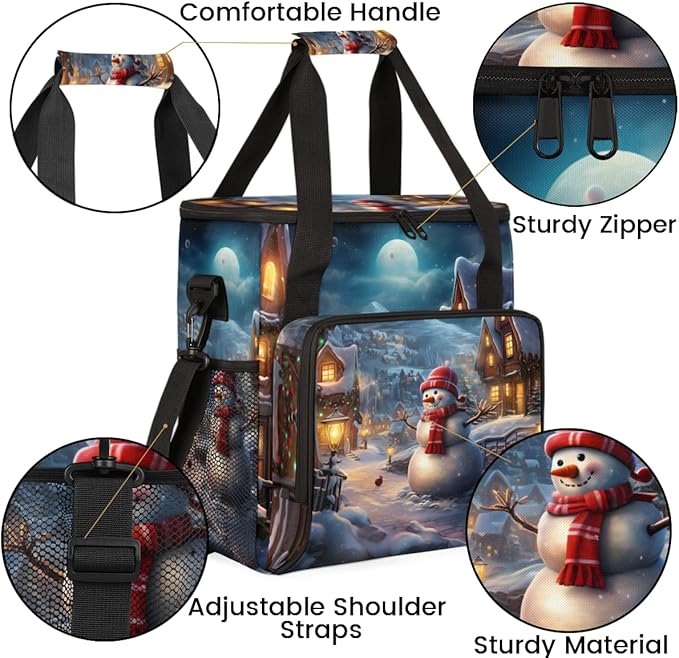 Xmas Snowman Coffee Maker Carrying Bag Dreamy Snowman Travel Storage Bag Compatible with K-Mini or K-Mini Plus Single Serve Coffee Brewer Carrying Case with Multiple Pockets &amp Shoulder Strap