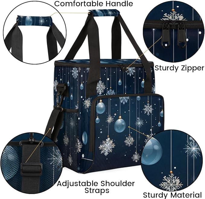 Christmas Snowflakes Coffee Maker Carrying Bag Xmas Snowflakes Travel Storage Bag Compatible with K-Mini or K-Mini Plus Single Serve Coffee Brewer Carrying Case with Pockets &amp Shoulder Strap