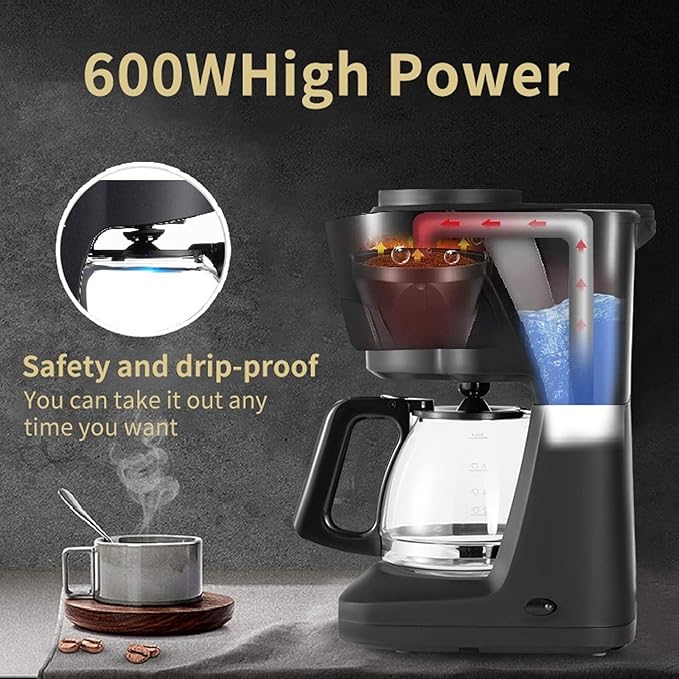 Drip Coffee Maker - Borosilicate Carafe Auto-Off Reusable Filter Anti-Drip Keep-Warm Function Clear Water Level Window Coffee Machine Ideal for Home or Office