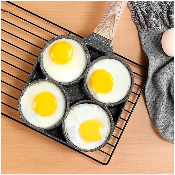cookware set Stone Four-hole Fried Egg Pot Household Non-stick Flat Bottom Dumpling Breakfast Eggs Hamburger Frying Tools(Four holes)