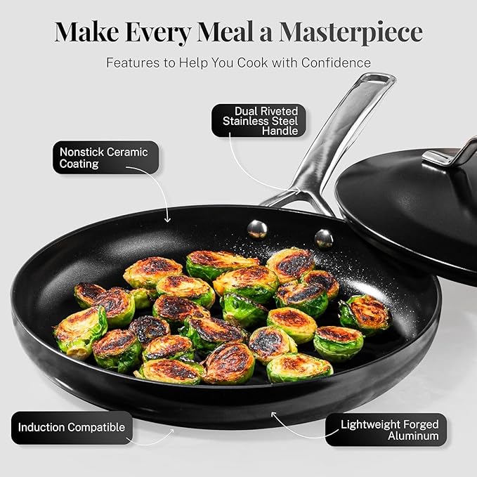 Gotham Steel Modern 11 Pc Ceramic Pots and Pans Set Non Stick Professional Elegant Kitchen Cookware Sets with Steamer for Cooking Non Toxic Made without PFOS PFOS Dishwasher &amp Oven Safe