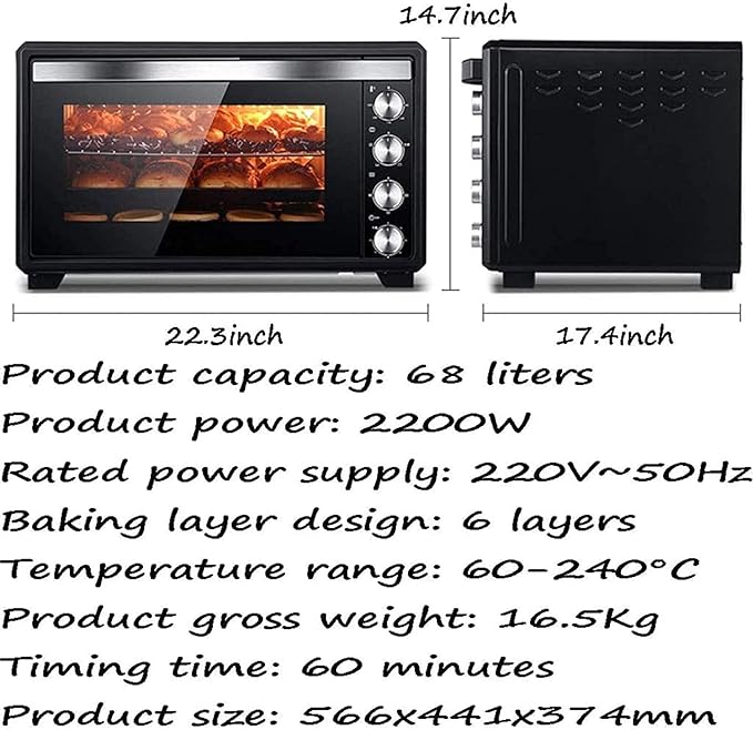 Electric Convection Oven Air Fryer 40L Large Capacity 60min Timer Built-in Baking Light 90°C to 230°C Temperature Control for Toasting Baking and Broiling