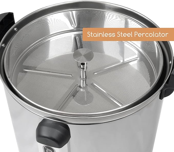 100-Cup XL Commercial Coffee Urn | Stainless Steel Coffee Maker Hot Beverage Dispenser for Catering &amp Events | Extra Large Commercial Size Coffee Brewer Broiler