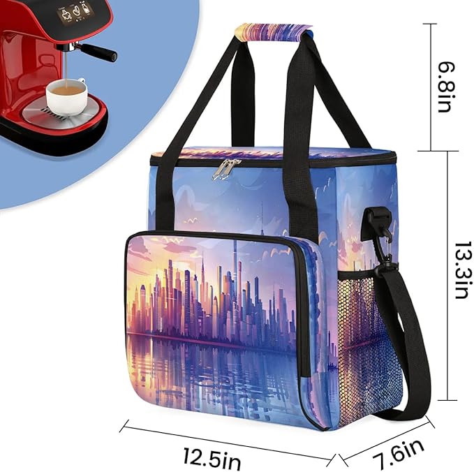 Sunset Urban Landscape Coffee Maker Travel Bag for K-Mini or K-Mini Plus Single Serve Coffee Brewer Portable Storage Tote Case for Tarvel