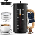 Home Hero French Press Coffee Maker - 34 oz Coffee Press with Bamboo Wood Handle Heat Resistant Thick Borosilicate Glass French Presses 4 Layer Filter French Press Stainless Steel (Black)