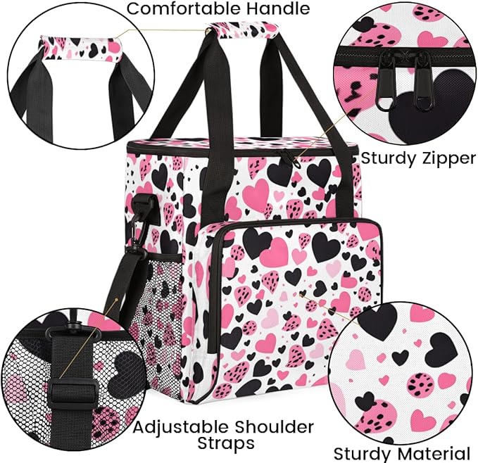 Heart Coffee Maker Carrying Bag Pink Black Portable Travel Storage Tote Bag Compatible with K-Mini or K-Mini Plus Single Serve Coffee Brewer Carrying Case with Multiple Pockets &amp Shoulder Strap