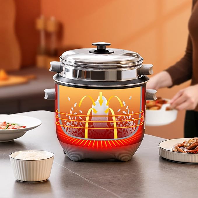 Rice Cooker - Rice Cooker with Steamer Basket Rice Cooker and Steamer-Warm Function (2/3/4/5L) 201 Stainless Steel Liner with Spatula and Measuring Cup for 1-7 People(3L)
