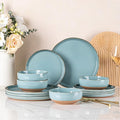 AmorArc Ceramic Dinnerware Sets for 4 12 Pieces Handpainted Plates and Bowls Set with Rustic Terracotta Underside Scratch Resistant Stoneware Dishes Set Dishwasher &amp Microwave Safe