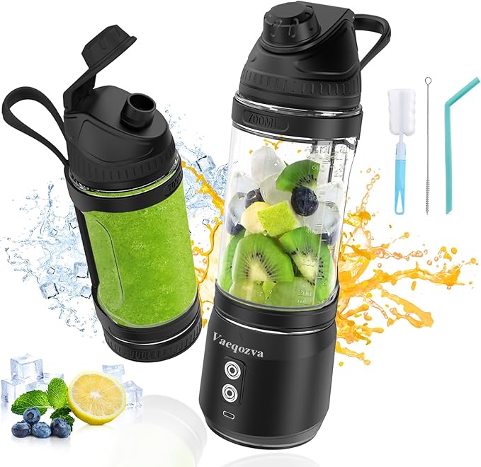 Portable Blender for Shakes and Smoothies 24oz 300W Travel Blender USB Rechargeable Type-C 6000 mAh Personal Blender for Smoothies Protein Shakes with a Travel Lid &amp BPA Free Bottle(Black)