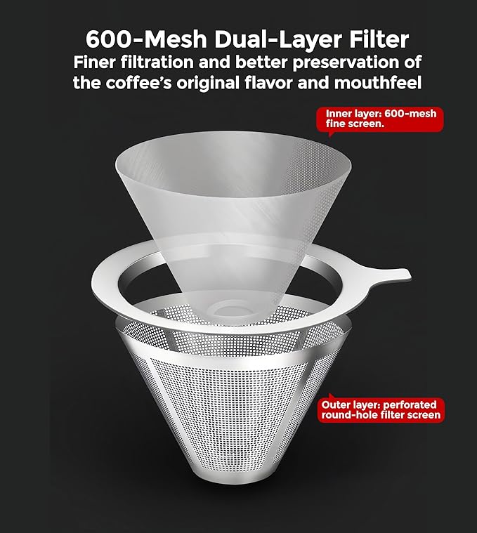 AGOGO Pour Over Coffee Maker Glass - 10 Cup Barista Kit with 304 Stainless Filter for Home Office Camping Cafes - Easy Clean Coffee Dripper Set (Soft Towel&ampBrush) (10 Cup/34oz)