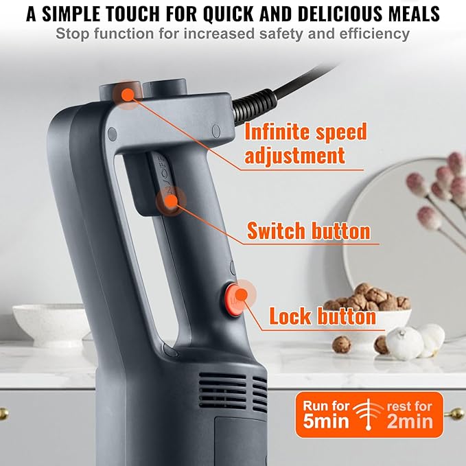 VEVOR Commercial Immersion Blender 500 Watt 20Inch Heavy Duty Hand Mixer Variable Speed Mixer with 304 Stainless Steel Blade Multi-Purpose Portable Mixer for Soup Smoothie Puree Baby Food