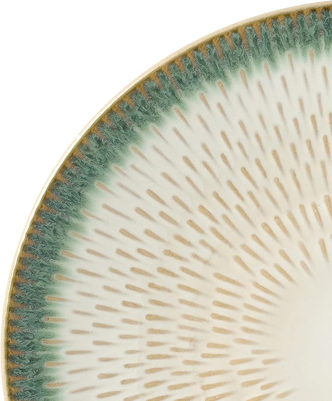 Elegant and Modern Stoneware Scroll Dinnerware Set for Hosting Parties and Events - Green Drop 16 Piece