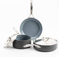 GreenPan Paris Pro Hard Anodized Healthy Ceramic Nonstick 5 Piece Cookware Pots and Pans Set with Stainless Steel Lids PFAS-Free Dishwasher Safe Grey