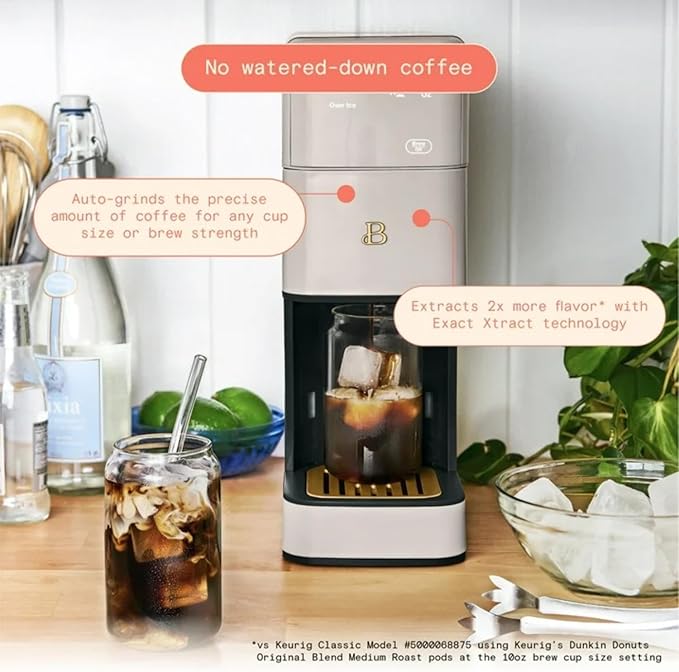 B - Perfect Grind Programmable Single-Serve Coffee Maker with Built-In Grinder Fresh Ground Brewing Touch Controls Reusable Filter Compact Countertop Design (Porcini Taupe)