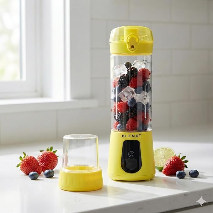 BLENDi Pro+ Portable Blender (17.5oz Lemon) – Upgraded Ice Crushing 120W Motor USB-C Rechargeable Cordless Personal Blender Smoothies &amp Shakes – BPA-Free Self-Cleaning Travel-Friendly (NEW)