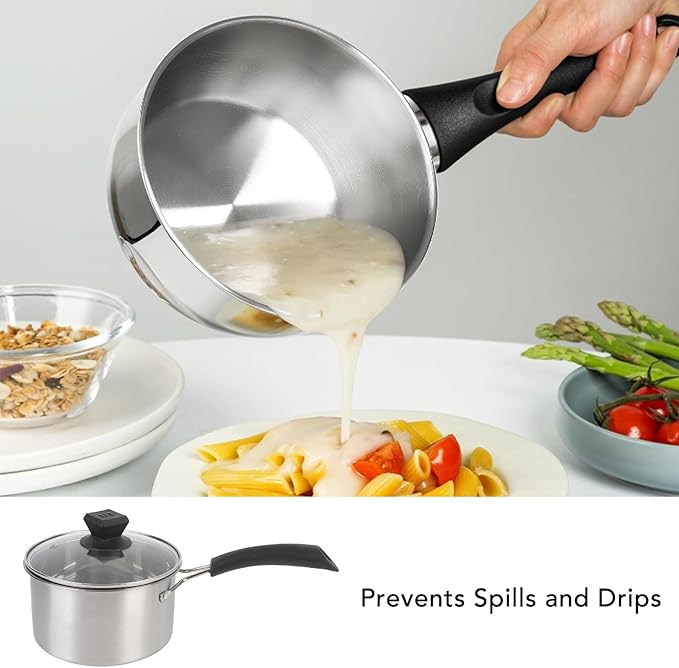 Stainless Steel Cookware Set Milk Pan Cooking Pot with Anti Scalding Handles for All Kitchen Stove Top Cooking Boiling Stewing