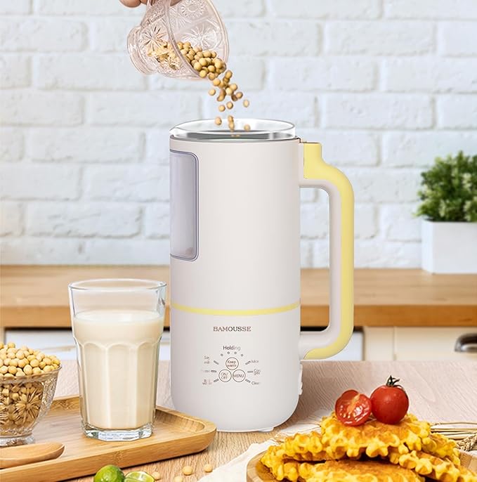 Bamousse Electric Oat Milk Maker White Automatic Plant Based Milk Machine Countertop Blender with Display Window
