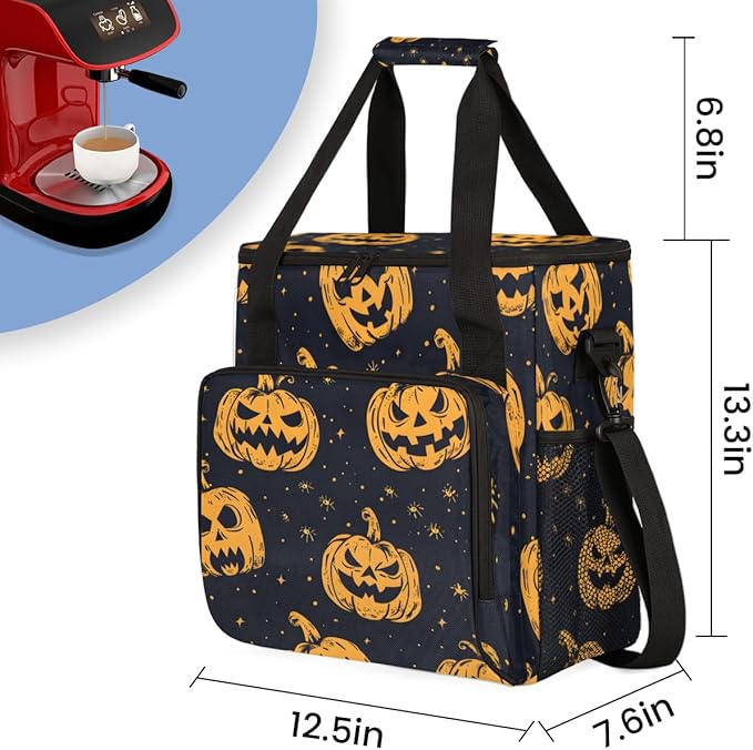 Abstract Pumpkin Coffee Maker Carrying Bag Graffiti Pumpkin Travel Storage Bag Compatible with K-Mini or K-Mini Plus Single Serve Coffee Brewer Carrying Case with Multiple Pockets &amp Shoulder Str