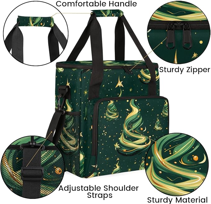 Christmas Festivals Coffee Maker Carrying Bag Glitter Tree Travel Storage Bag Compatible with K-Mini or K-Mini Plus Single Serve Coffee Brewer Carrying Case with Multiple Pockets &amp Shoulder Stra