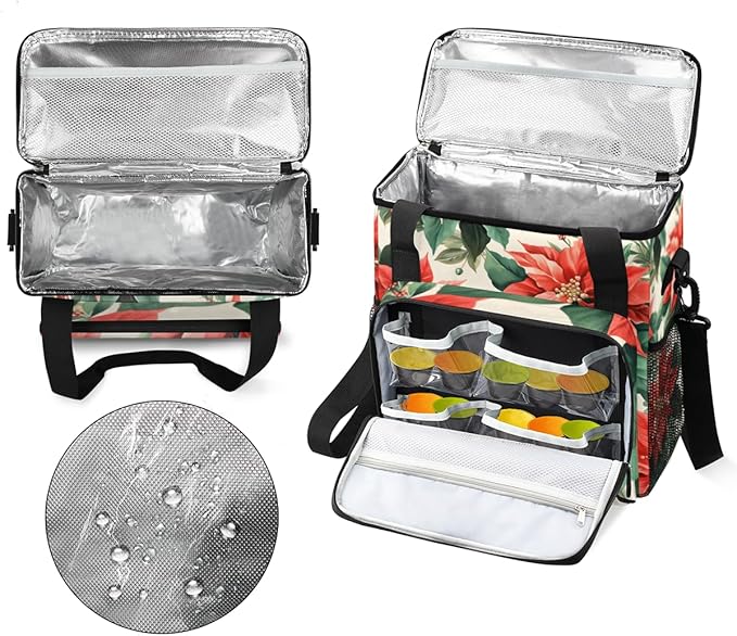 Christmas Flowers Coffee Maker Carrying Bag Retro Flowers Travel Storage Bag Compatible with K-Mini or K-Mini Plus Single Serve Coffee Brewer Carrying Case with Multiple Pockets &amp Shoulder Strap
