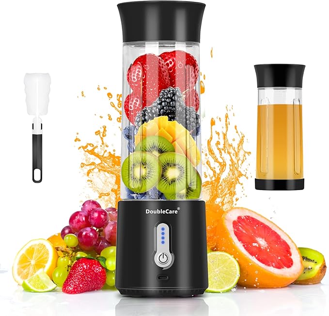 Portable Blender for Shakes and Smoothies500ml Electric Juicer 4000mAh Smoothie Blender with BPA-Free Material USB Rechargeable Fresh Juice Blender for Travel Gym Outdoors and Home Black