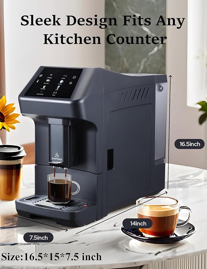 Automatic Espresso Machine with Programmable Flow for Espresso / Americano/Latte/Cappucino/Milk Foam Custom Grind Automatic Coffee Machine with Self-Cleaning for Home/Office/Cafe/Coffee Lovers