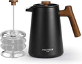 POLIVIAR French Press Coffee Maker 34 oz Coffee Press with Real Wood Handle Double Wall Insulation &amp Dual-Filter Screen Food Grade Stainless Steel for Good Coffe and Tea JX2025-XFPB