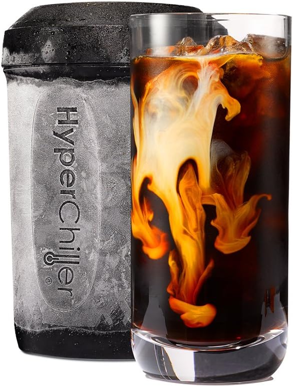 HyperChiller HC2 Patented Iced Coffee/Beverage Cooler NEW IMPROVEDSTRONGER AND MORE DURABLE! Ready in One Minute Reusable for Iced Tea Wine Spirits Alcohol Juice 12.5 Oz Black