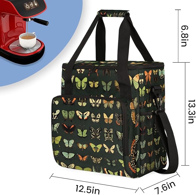 Watercolor Butterfly Coffee Maker Carrying Bag Colorful Butterfly Travel Storage Bag Compatible with K-Mini or K-Mini Plus Single Serve Coffee Brewer Carrying Case with Pockets &amp Shoulder Strap